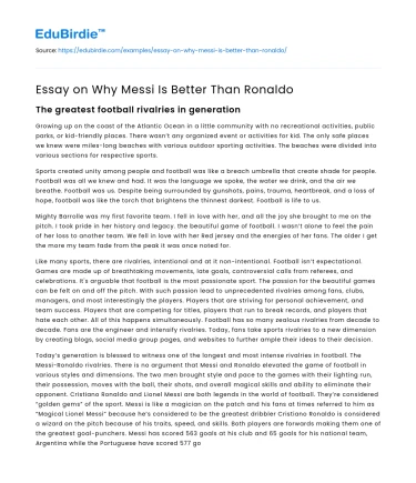 Essay on Why Messi Is Better Than Ronaldo