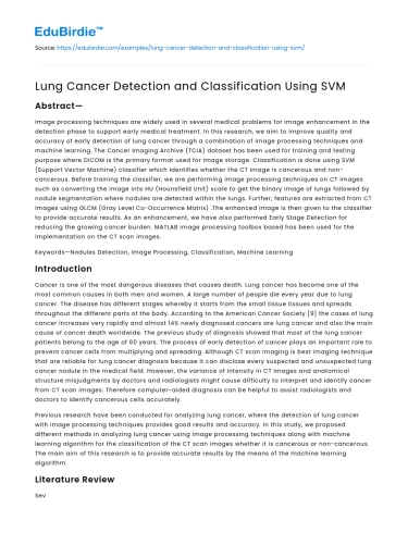 Lung Cancer Detection and Classification Using SVM
