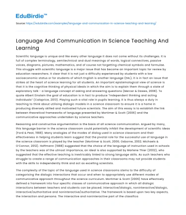 Language And Communication In Science Teaching And Learning