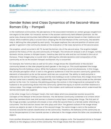 Gender Roles and Class Dynamics of the Second-Wave Roman City – Pompeii