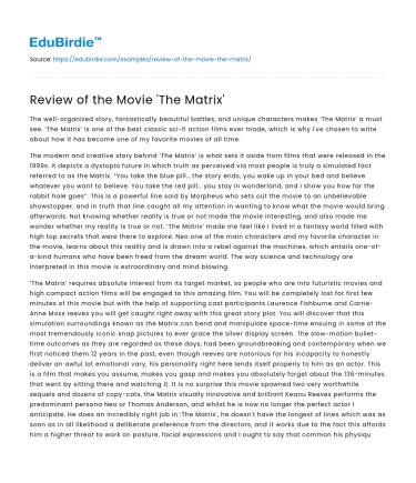 Review of the Movie ‘The Matrix’