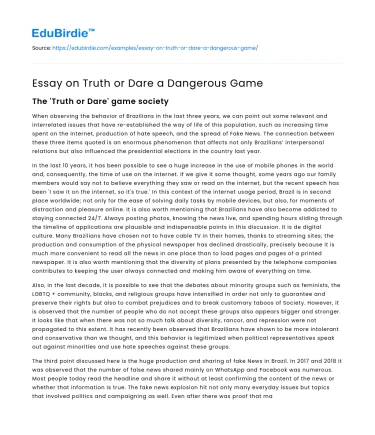 Essay on Truth or Dare a Dangerous Game