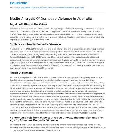 Media Analysis Of Domestic Violence In Australia