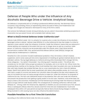 Reevaluating Legal Defenses for Drunk Drivers