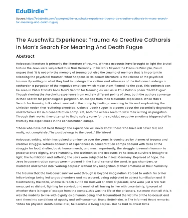 Auschwitz Trauma: Man’s Search For Meaning