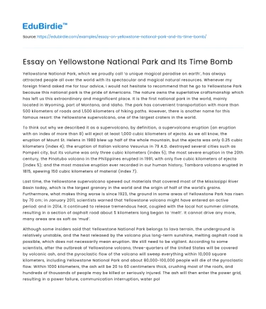 Essay on Yellowstone National Park and Its Time Bomb
