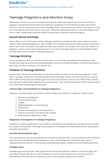 Teenage Pregnancy and Abortion Essay