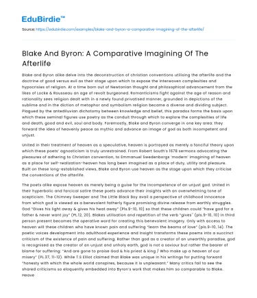 Blake And Byron: A Comparative Imagining Of The Afterlife
