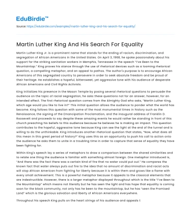 Martin Luther King And His Search For Equality