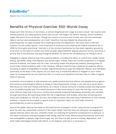 Benefits of Physical Exercise: 500-Words Essay