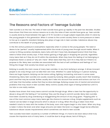 The Reasons and Factors of Teenage Suicide