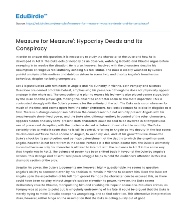 Measure for Measure’: Hypocrisy Deeds and Its Conspiracy