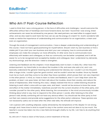 Who Am I? Post-Course Reflection