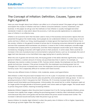 The Concept of Inflation: Definition, Causes, Types and Fight Against It