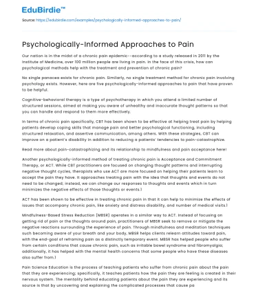 Psychologically-Informed Approaches to Pain