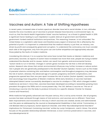 Vaccines and Autism: A Tale of Shifting Hypotheses