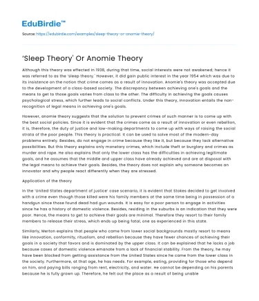 ‘Sleep Theory’ Or Anomie Theory
