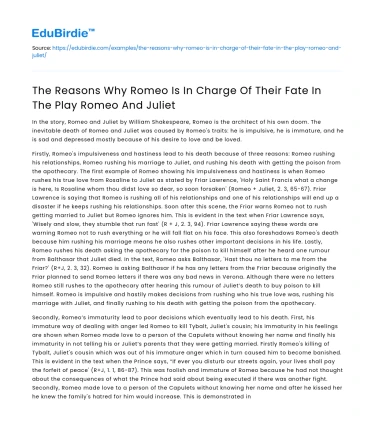 Romeo’s role in their fate in Romeo and Juliet
