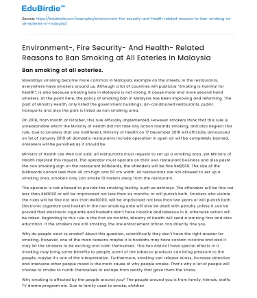 Prohibiting Smoking in Malaysian Dining Establishments