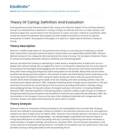 Theory Of Caring: Definition And Evaluation
