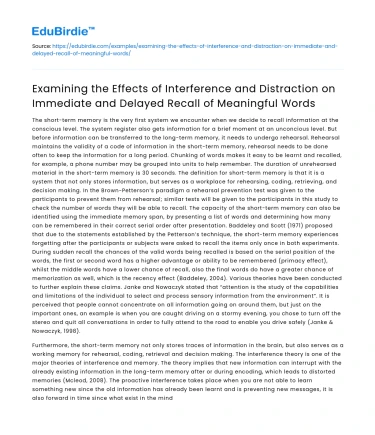 Effects of Interference on Recall of Meaningful Words