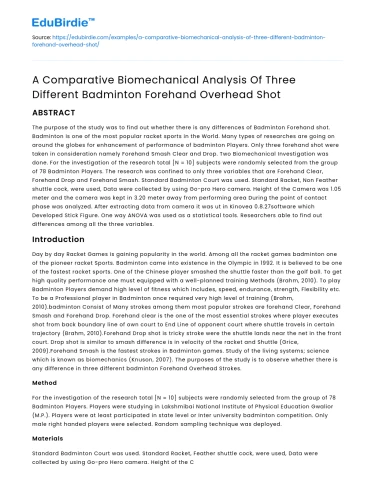Comparative biomechanics of 3 badminton forehand shots