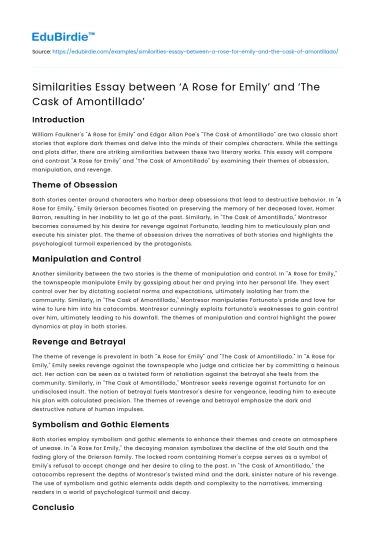 Comparing ‘A Rose for Emily’ and ‘The Cask of Amontillado’