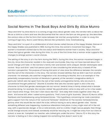 Social Norms In The Book Boys And Girls By Alice Munro