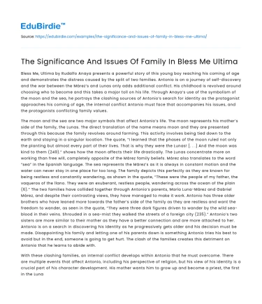 The Significance And Issues Of Family In Bless Me Ultima