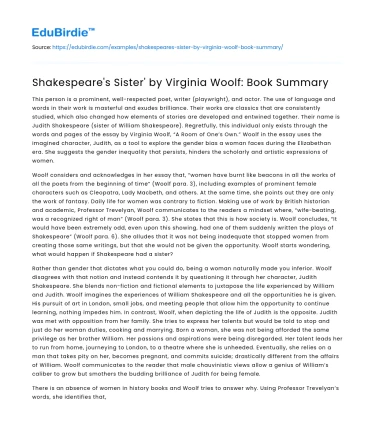 Shakespeare’s Sister’ by Virginia Woolf: Book Summary