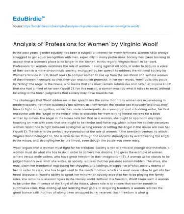 Analysis of ‘Professions for Women’ by Virginia Woolf