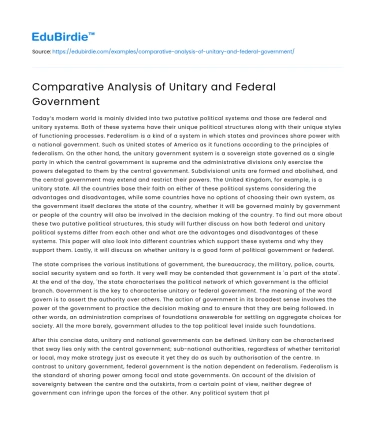 Comparative Analysis of Unitary and Federal Government