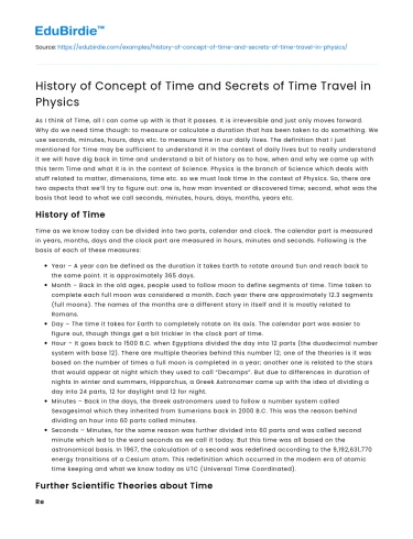 History of Concept of Time and Secrets of Time Travel in Physics