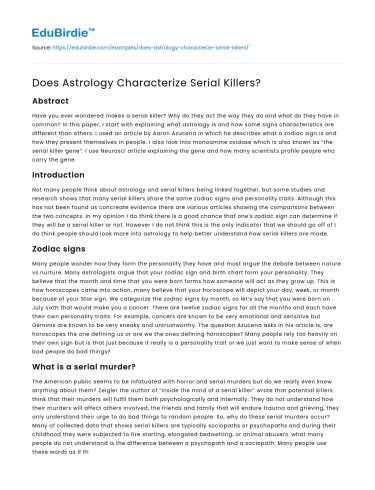 Does Astrology Characterize Serial Killers?