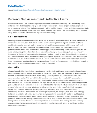 Personal Self Assessment: Reflective Essay