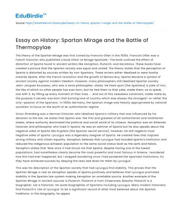 Essay on History: Spartan Mirage and the Battle of Thermopylae