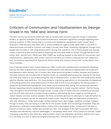 Orwell’s Critique of Communism in ‘1984’ and ‘Animal Farm’