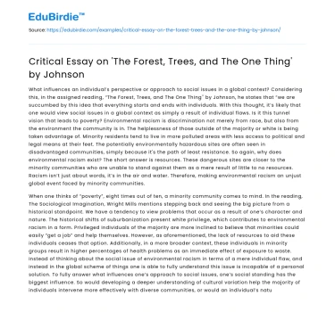 Critical Essay on ‘The Forest, Trees, and The One Thing’ by Johnson