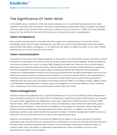 The Significance Of Team Work