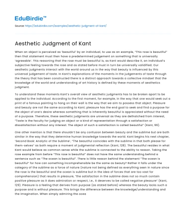 Aesthetic Judgment of Kant