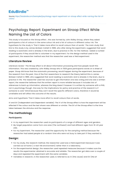 Stroop Effect Experiment Naming Color List