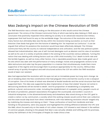 Mao Zedong’s Impact on the Chinese Revolution of 1949