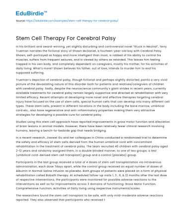Stem Cell Therapy For Cerebral Palsy