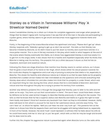 Stanley as Villain in ‘A Streetcar Named Desire’