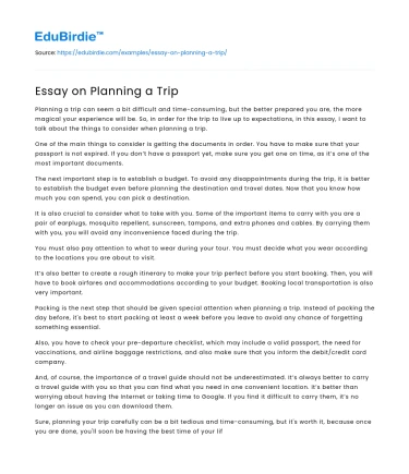 Essay on Planning a Trip