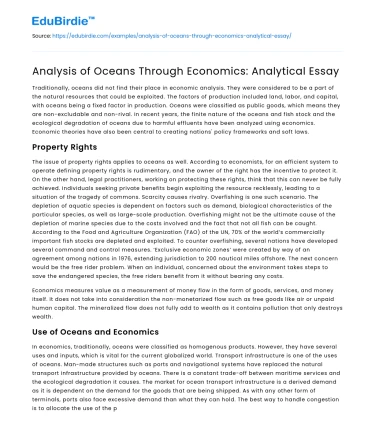 Analysis of Oceans Through Economics: Analytical Essay