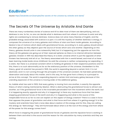 Aristotle and Dante’s Universe