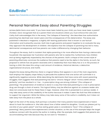 Personal Narrative Essay about Parenting Struggles