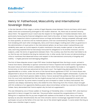 Henry IV: Fatherhood, Masculinity and International Sovereign Status