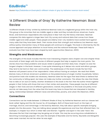‘A Different Shade of Gray’ By Katherine Newman: Book Review